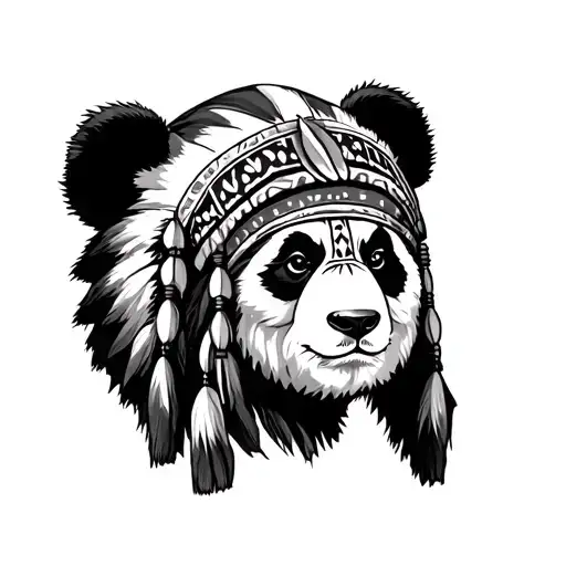 Native American wearing a panda headress facing east inside tattoo design idea