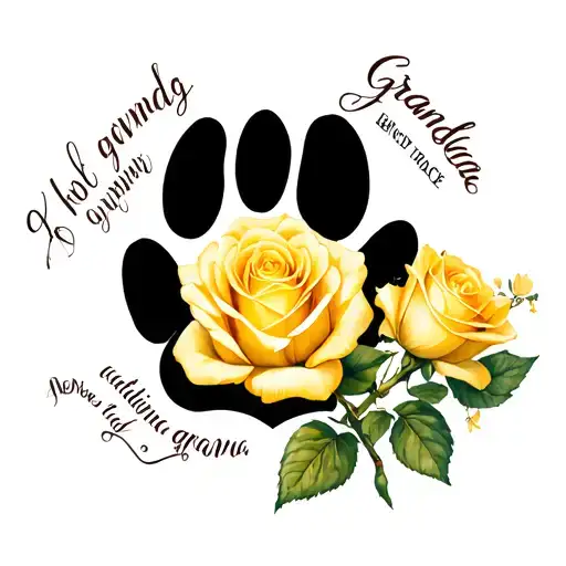 yellow rose memorial tattoo for grandma writing and paw print tattoo design idea
