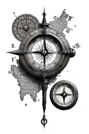 old school map and compass,  tattoo design idea