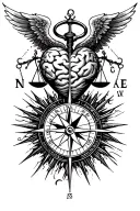 scale, compass, brain vs. heart, good vs. evil, angel wing vs. demon wing tattoo design idea