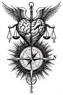 scale, compass, brain vs. heart, good vs. evil, angel wing vs. demon wing tattoo design idea