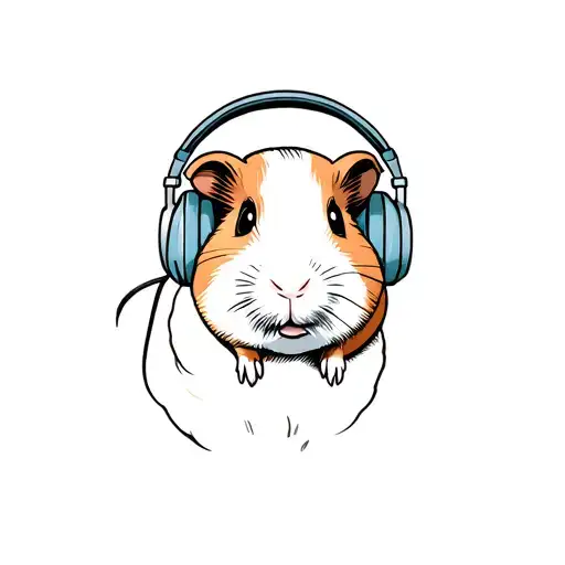 guinea pig wearing headphones tattoo design idea