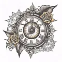 time clock with eye on top tattoo design idea