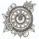 time clock with eye on top tattoo design idea