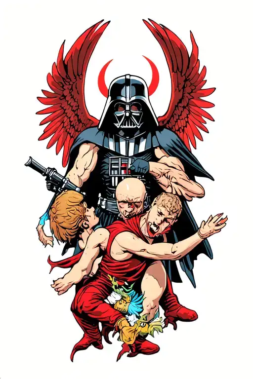 Demons And Angels Fighting Darth Vader tattoo design idea