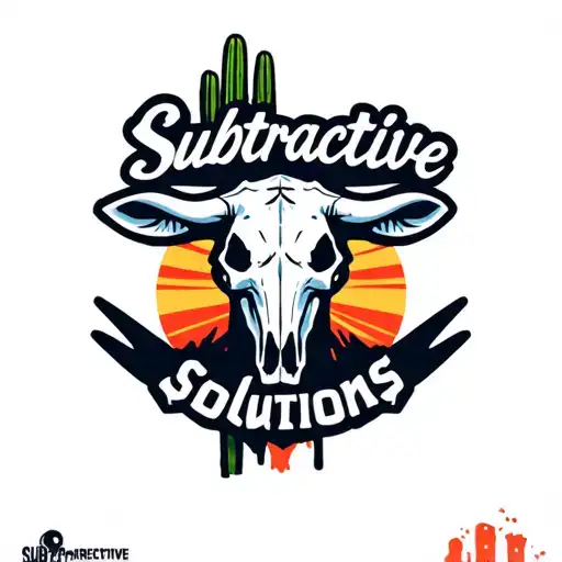 "Subtractive Solutions" "Subtractive Solutions" "Subtractive Solutions" "Subtractive Solutions" Logo for a machine shop based in Arizona using the outline of the state line, a cow skull cactus. tattoo design idea