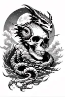 skull, clouds, Viking, ocean, mountains, moon, dragon, scorpion, gothic, smoke, owl tattoo design idea