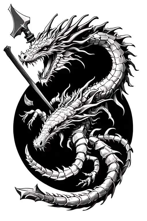 dragon and Scorpion and runs inscription axes set tattoo design idea