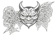 oni mask split in half angel half tattoo design idea