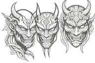 oni mask split in half angel half tattoo design idea