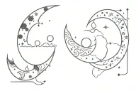 waxing gibbous moon phase next to waxing crescent moon phase tattoo design idea