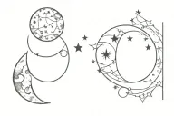 waxing gibbous moon phase next to waxing crescent moon phase tattoo design idea