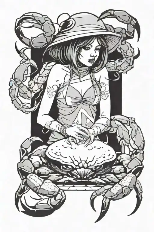 girl covered by a negative space crab tattoo design idea