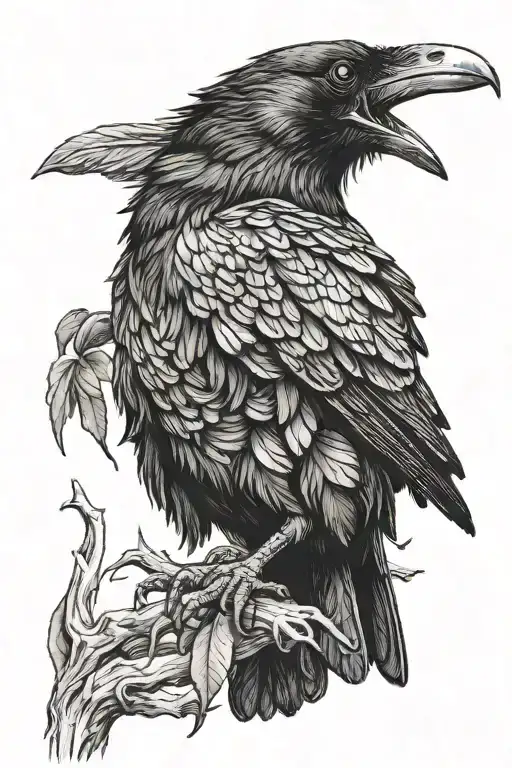 a crow with a loud crowing tattoo design idea