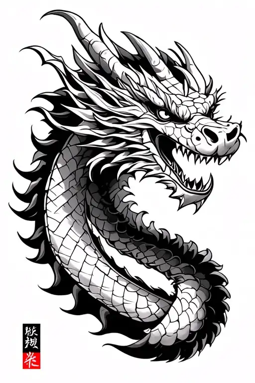 A Japanese dragon, facing right. Fierce expression tattoo design idea