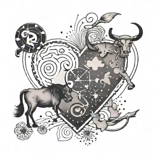Minimalist design of Taurus, Libra, Virgo, and Capricorn constellations forming a heart shape tattoo design idea