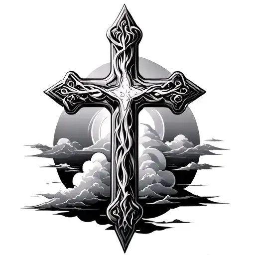 cross with clouds in the backround  tattoo design idea