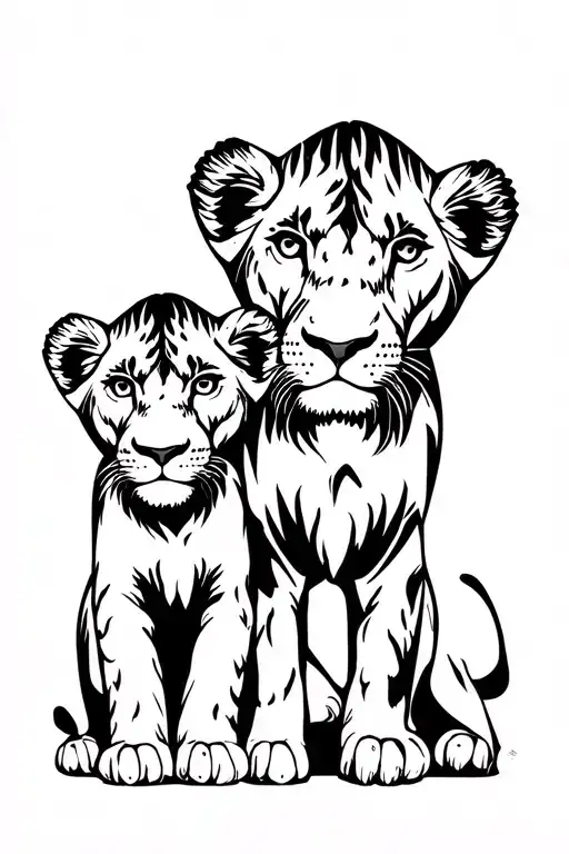 lioness 3 lion cubs tattoo design idea