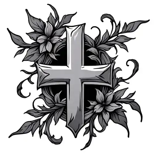 cross with vines wrapping tattoo design idea
