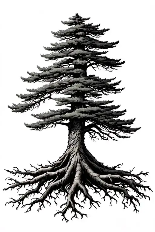 eagle pine tree with roots tattoo design idea