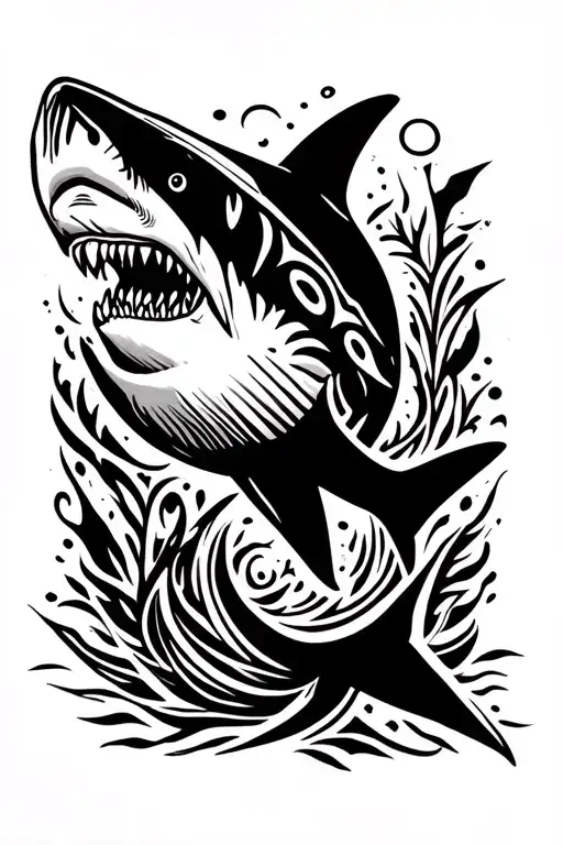 bonnet head shark swimming tattoo design idea