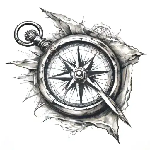 compass leading into the distance with a cross at the end  tattoo design idea