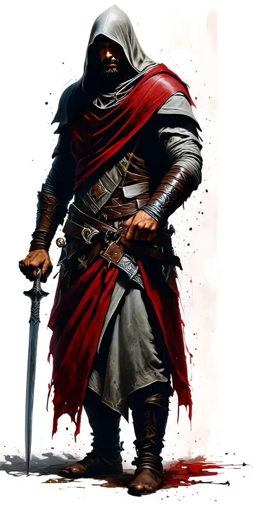 assassin's Creed Ezio Auditore in shadows inside full tattoo design idea