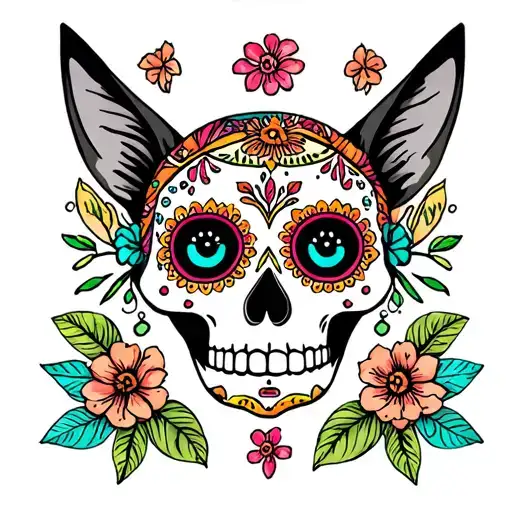 Xoloitzcuintli Day of the Dead Colorful Traditional Style Tattoo tattoo design idea