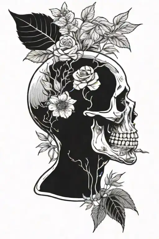 Plant growing body parts out of a skull wearing tattoo design idea