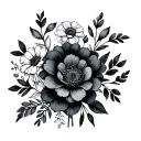 January, February, September flower bouquet tattoo design idea