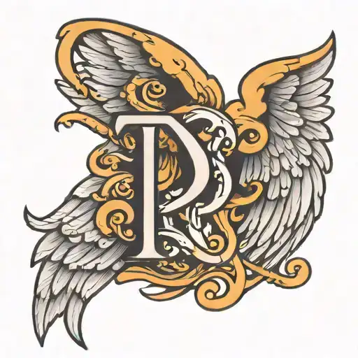 letter p with angel wings and wing tattoo design idea
