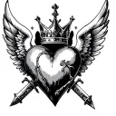 heart with wings and crown crossed with 2 swords on you say 2m tattoo design idea