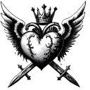 heart with wings and crown crossed with 2 swords on you say 2m tattoo design idea