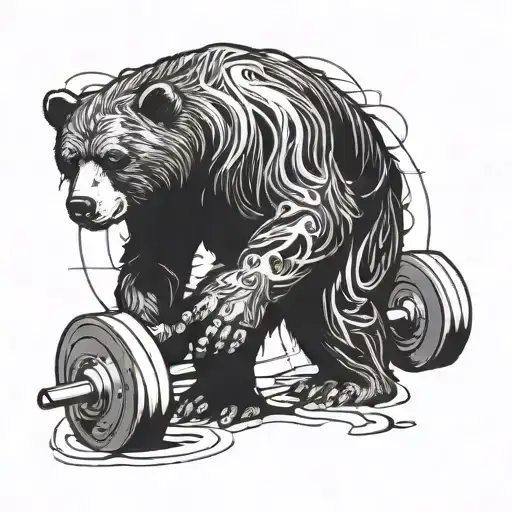 ripped bear barbell squating tattoo design idea