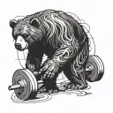 ripped bear barbell squating tattoo design idea