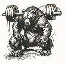 ripped bear barbell squating tattoo design idea