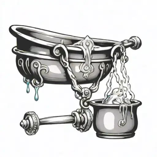 Aquarius water bucket pouring down onto libra scales tattoo design idea