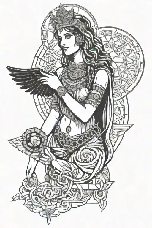 Isis Goddess Aphrodite holding tattoo design idea