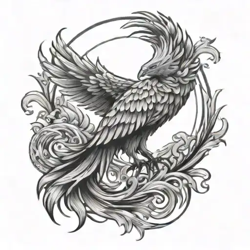 sun rising Phoenix bird tattoo design idea