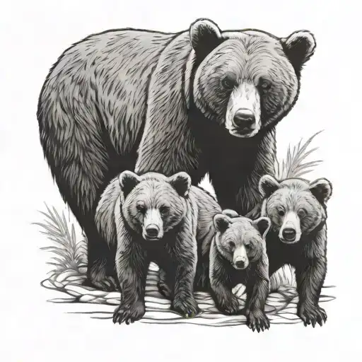 momma bear with 4 cubs face only tattoo design idea