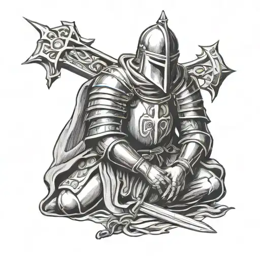 crusader knight praying tattoo design idea