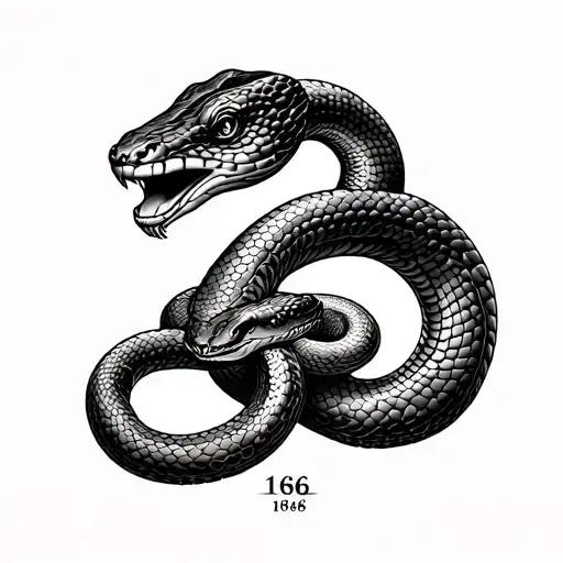 "Black and grey fine line tattoo design of a three-headed snake. The snake moves downwards to a 1966 year tattoo tattoo design idea