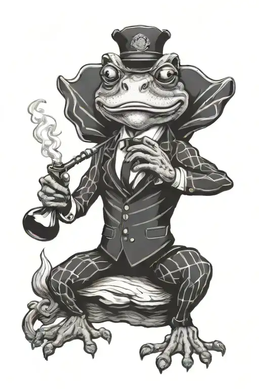 frog smoking pipe Scottish lion tattoo design idea