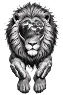 lion Atlas with human body holding up the world tattoo design idea