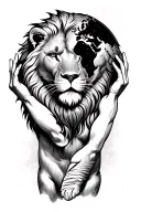 lion Atlas with human body holding up the world tattoo design idea
