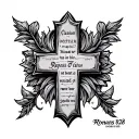 western tooling cross bible scripture romans 8:28 tattoo design idea