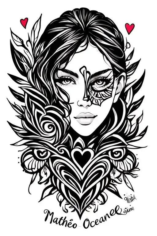 First name Mathéo Océane Jade in a tattoos with hearts tattoo design idea