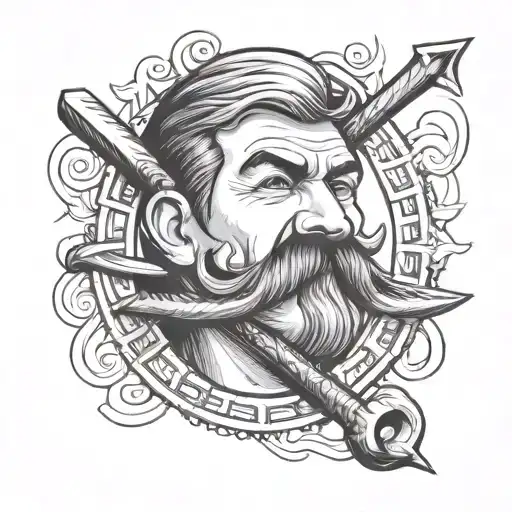 Throwing dart with a moustache design intertwined tattoo design idea