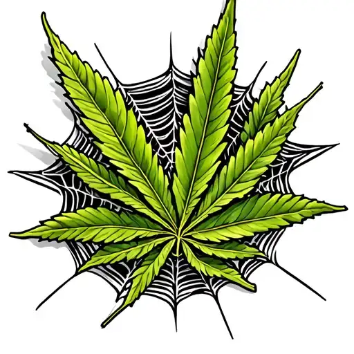hemp leaf and spider webs surrounding tattoo design idea
