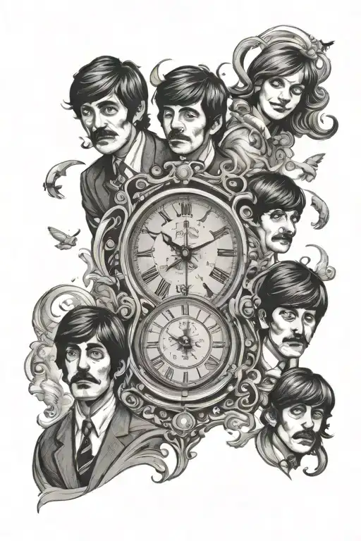 beatles sand clock family tattoo design idea